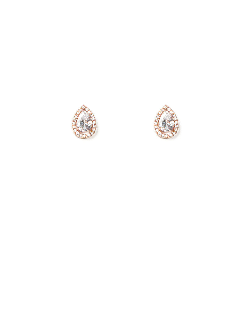 Cubic Zirconia Rose Gold Tone Stud Teardrop Earrings