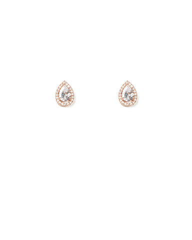 Cubic Zirconia Rose Gold Tone Stud Teardrop Earrings