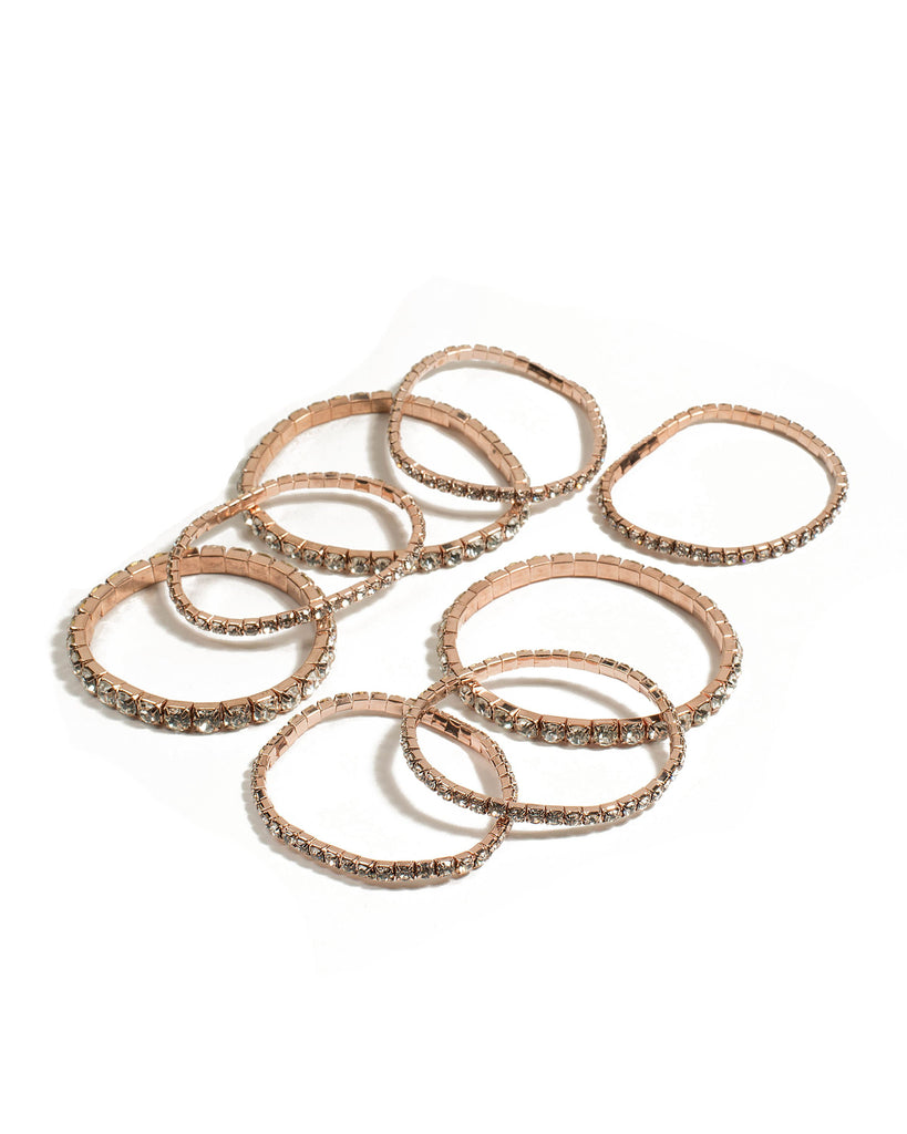 Multi Row Rose Gold Stretch Diamante Wristwear