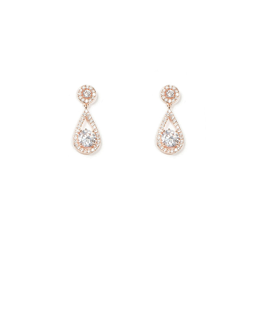 Cubic Zirconia Rose Gold Tone Double Round Drop Earring