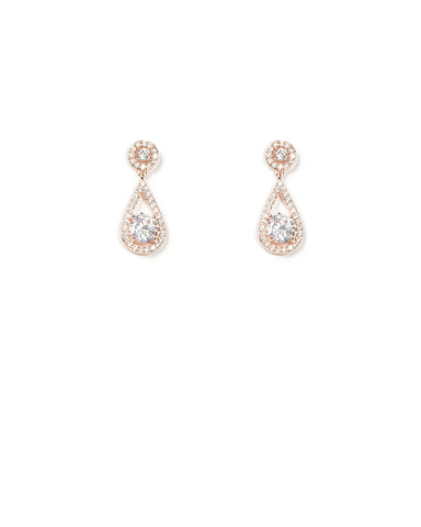 Cubic Zirconia Rose Gold Tone Double Round Drop Earring