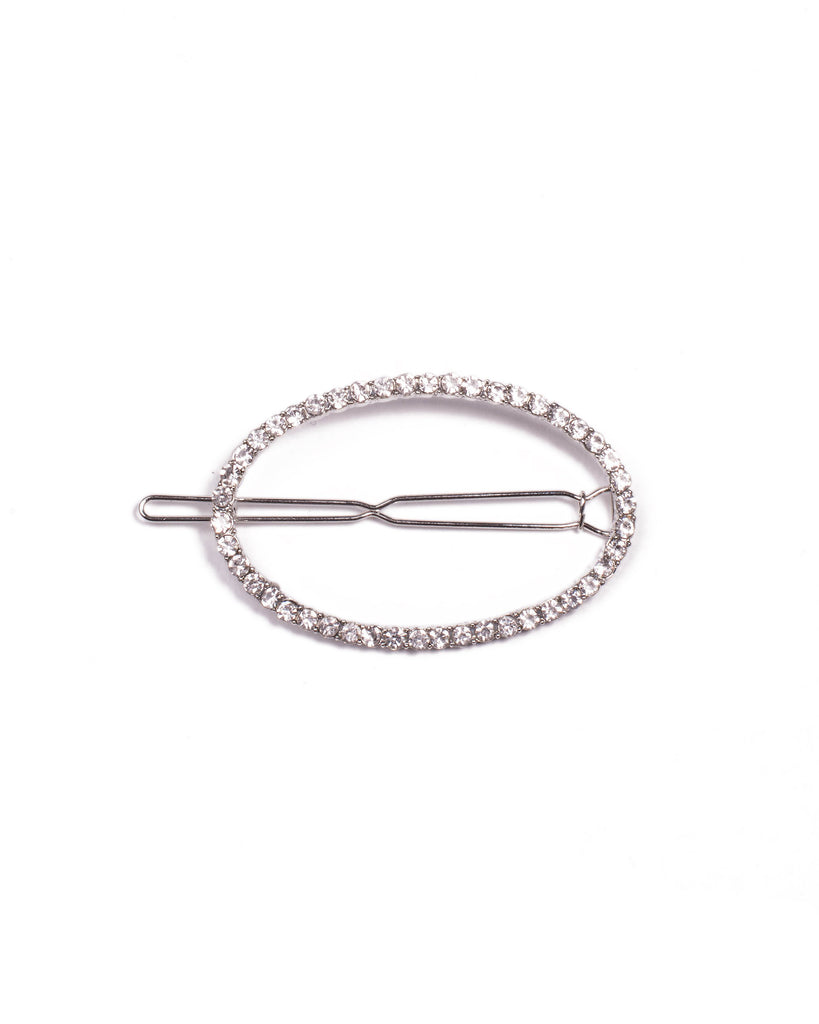 Silver Tone Diamante Oval Shape Hair Clip
