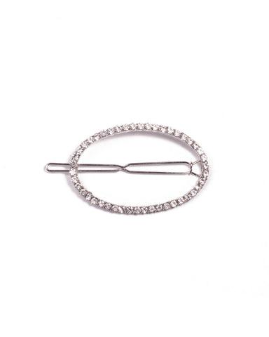 Silver Tone Diamante Oval Shape Hair Clip