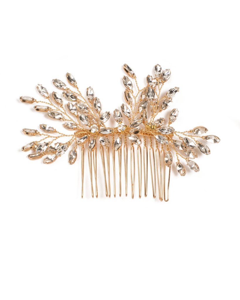 Crystal Gold Tone Leaf Hair Comb
