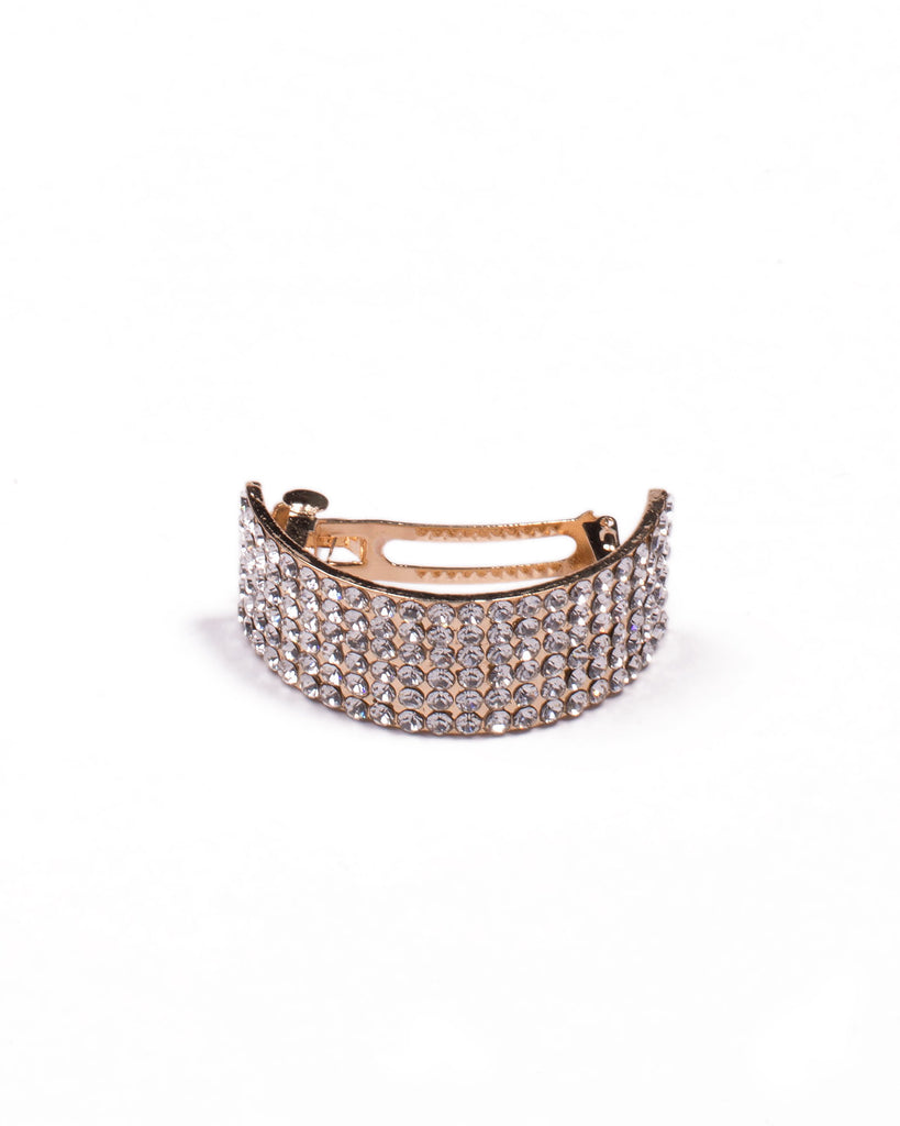 Gold Tone Wide Diamante Metal Barrette