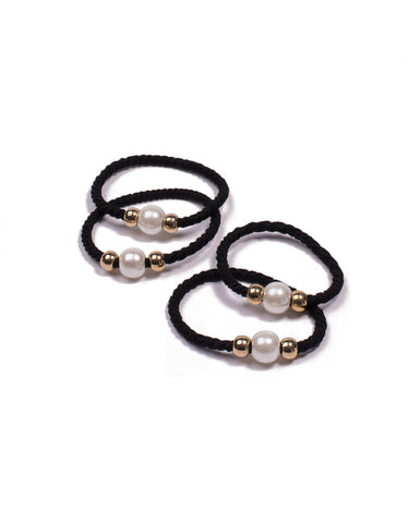 Black Gold Tone Pearl Beaded Rope Hair Tie