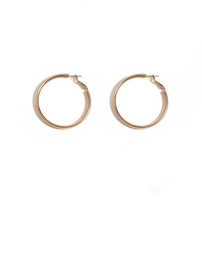 Gold Tone Thick Metal Hoop Earrings