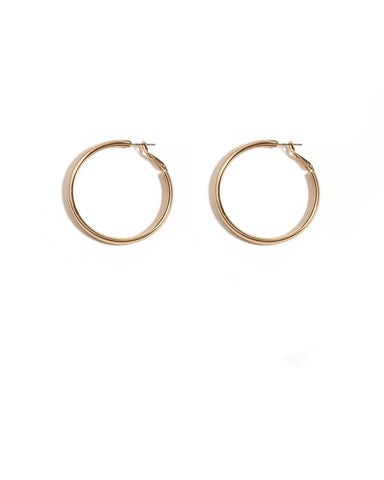 Gold Tone Thick Metal Hoop Earrings
