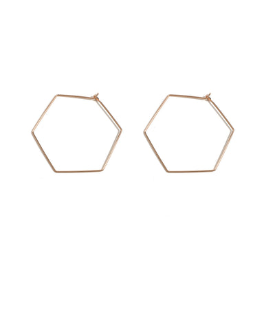 Rose Gold Thin Hexagon Hoop Earrings