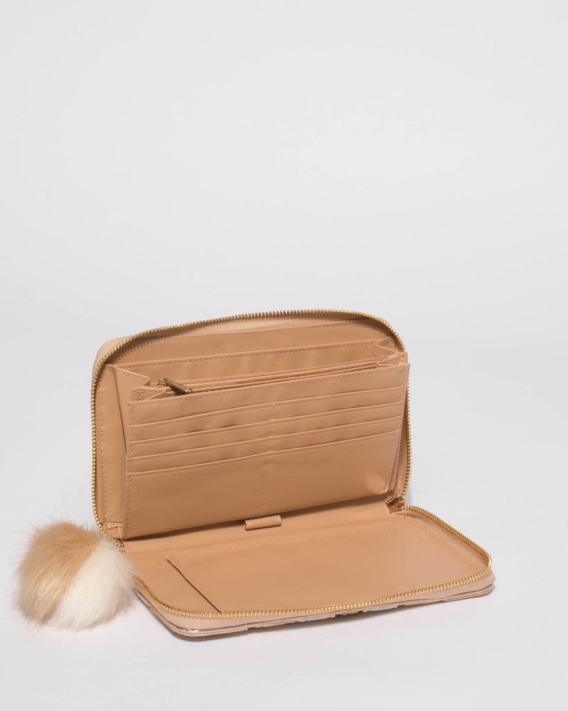 Natural Textured Addie Travel Wallet With Gold Hardware
