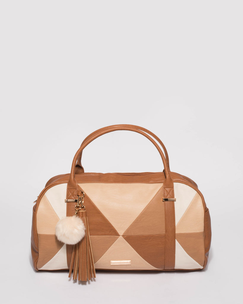 Tan Smooth Indie Weekender Bag With Gold Hardware