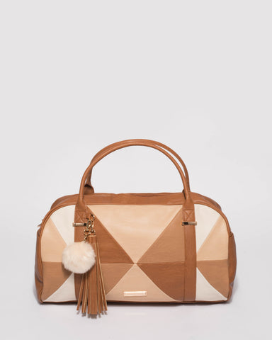 Tan Smooth Indie Weekender Bag With Gold Hardware