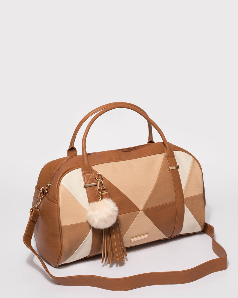 Tan Smooth Indie Weekender Bag With Gold Hardware