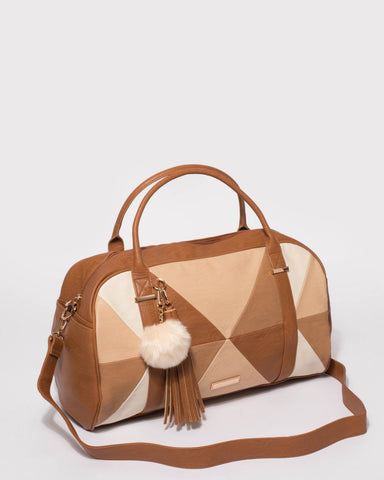 Tan Smooth Indie Weekender Bag With Gold Hardware