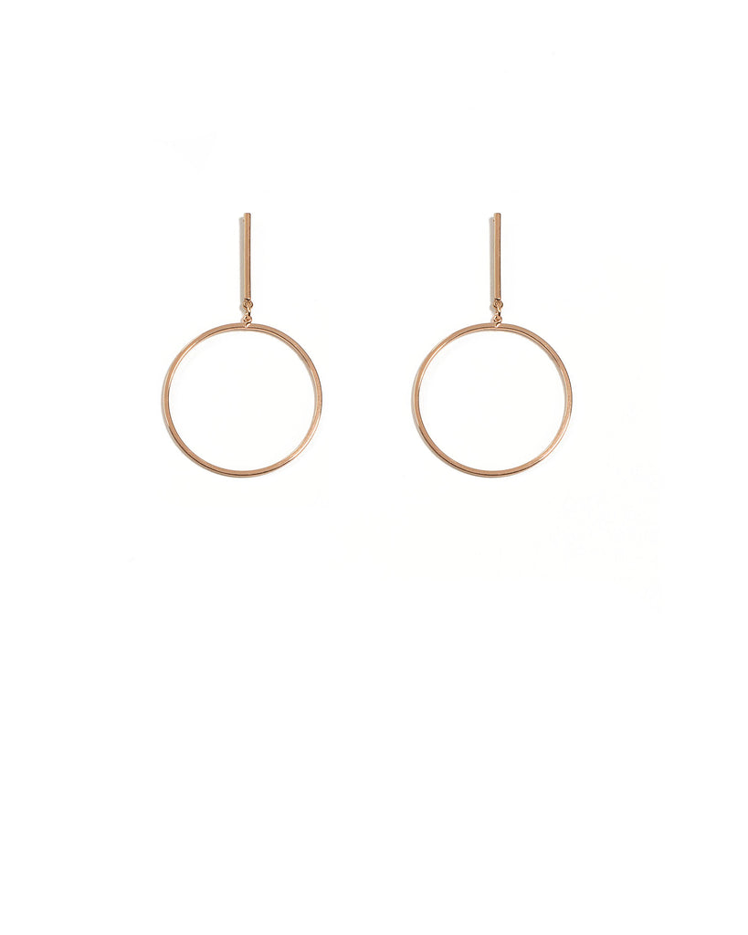 Rose Gold Fine Circle On Bar Earrings