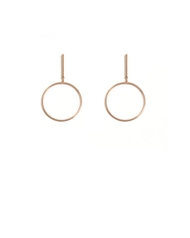 Rose Gold Fine Circle On Bar Earrings