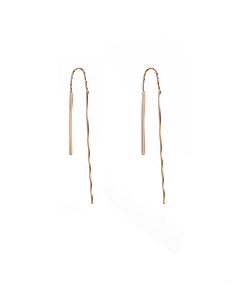 Rose Gold Fine Curved Bar Thread Earrings
