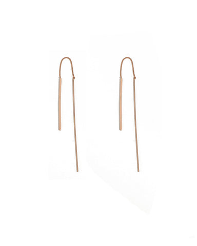 Rose Gold Fine Curved Bar Thread Earrings