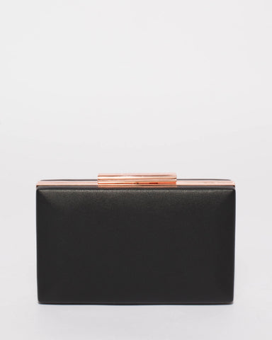 Black Smooth Jaimi Clutch Bag With Rose Gold Hardware