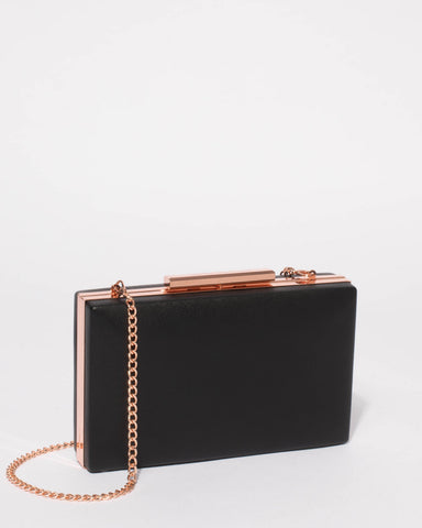 Black Smooth Jaimi Clutch Bag With Rose Gold Hardware