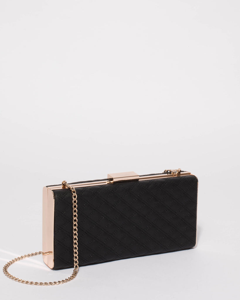 Black Quilt Hardcase Clutch Bag