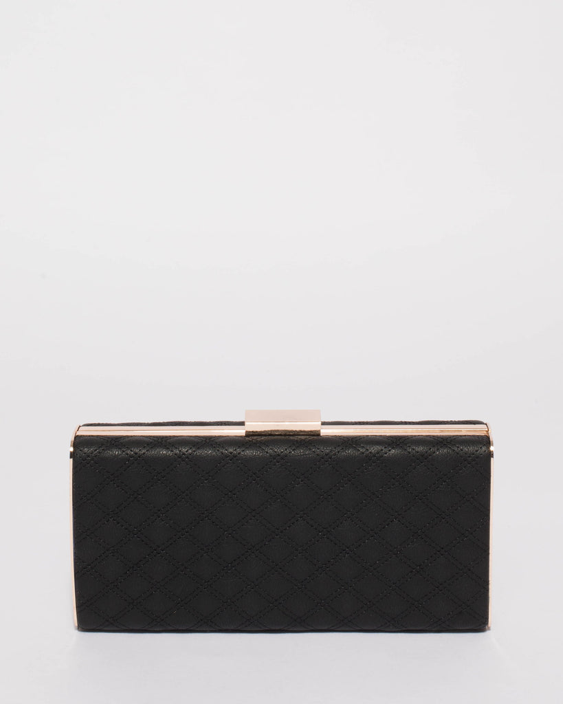 Black Quilt Hardcase Clutch Bag