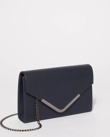 Navy Smooth Lila Envelope Clutch Bag