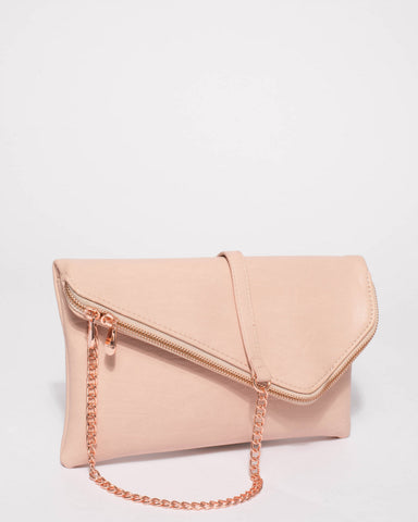 Pink Elise Foldover Clutch Bag