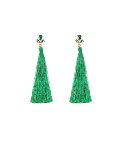 Top Stone Green Tassel Statement Earrings
