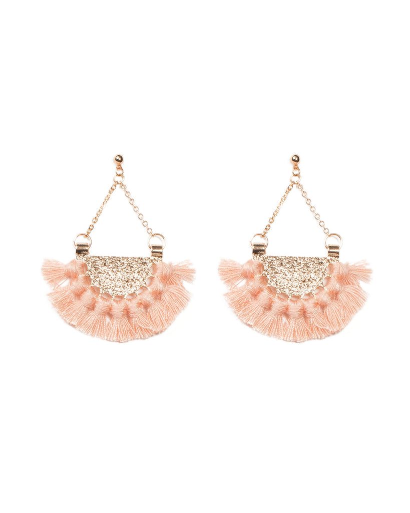 Semi Circle Peach Tassel Statement Earrings