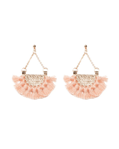Semi Circle Peach Tassel Statement Earrings