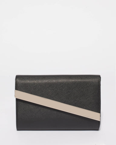 Black Tessa Diagonal Clutch Bag With Silver Hardware