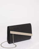 Black Tessa Diagonal Clutch Bag With Silver Hardware