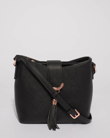 Black Libby Crossbody Bag With Rose Gold Hardware