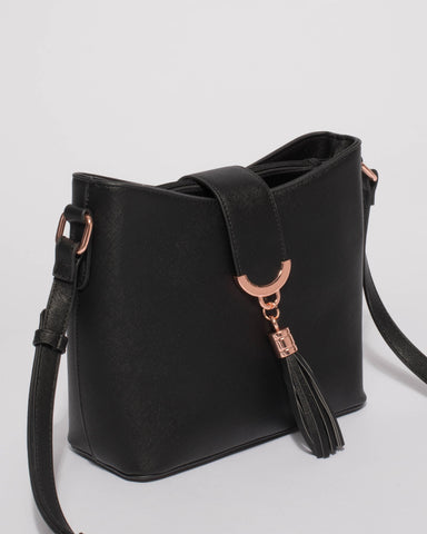 Black Libby Crossbody Bag With Rose Gold Hardware