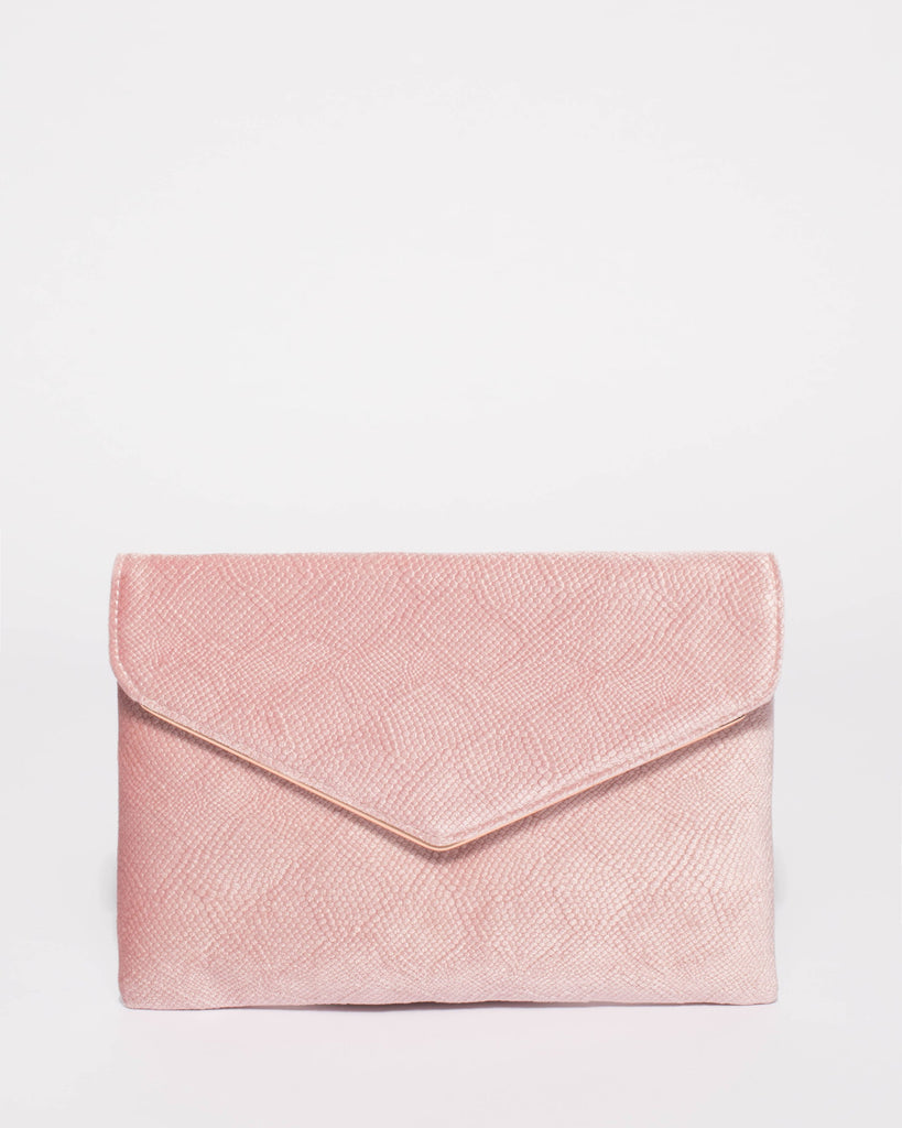 Samantha Pink Velvet Textured Clutch