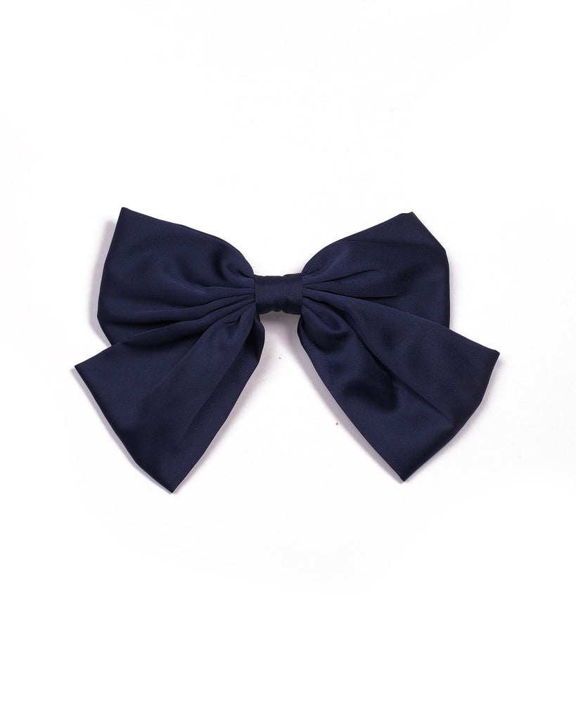 Navy Satin Bow Hair Clip