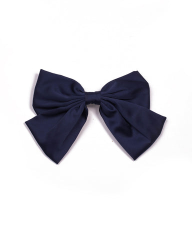 Navy Satin Bow Hair Clip