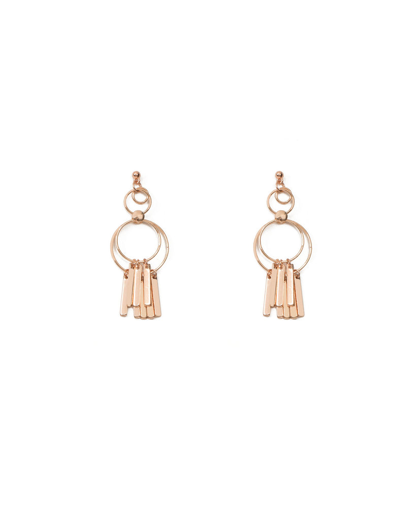 Rose Gold Tone Bars On Circle Drop Earrings