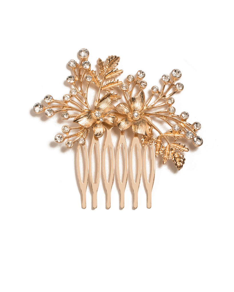 Gold Tone Diamante Mini Floral Comb