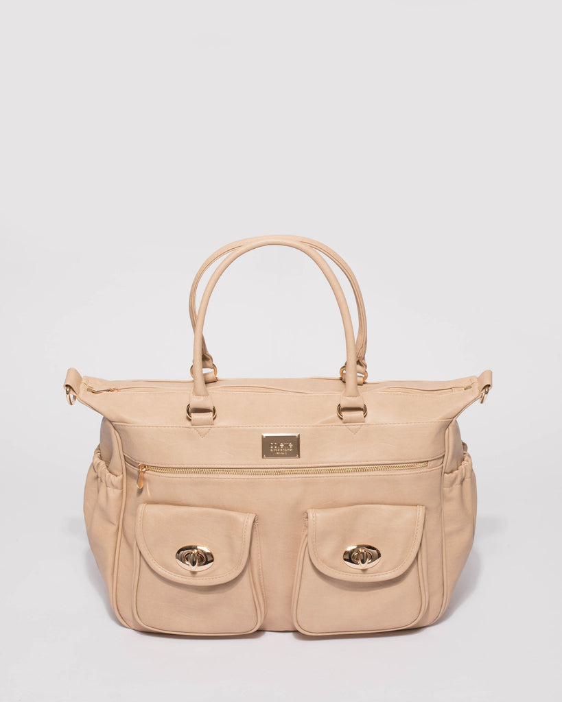 Nude Smooth Baby Travel Bag With Gold Hardware