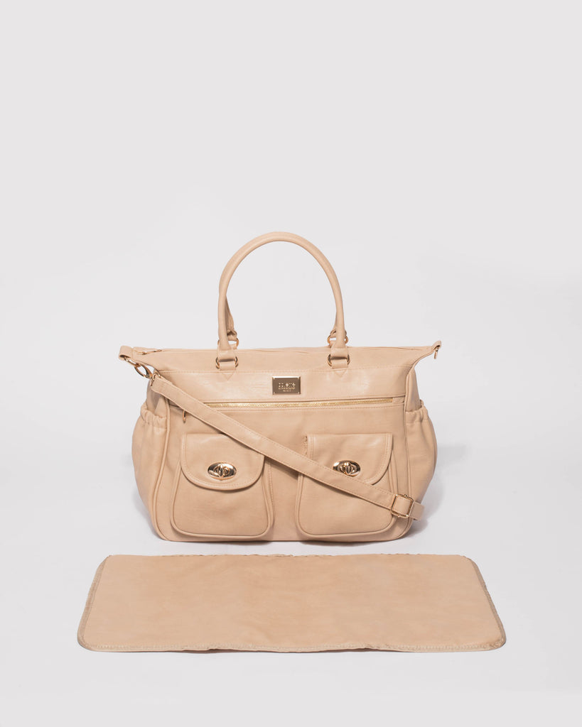 Nude Smooth Baby Travel Bag With Gold Hardware