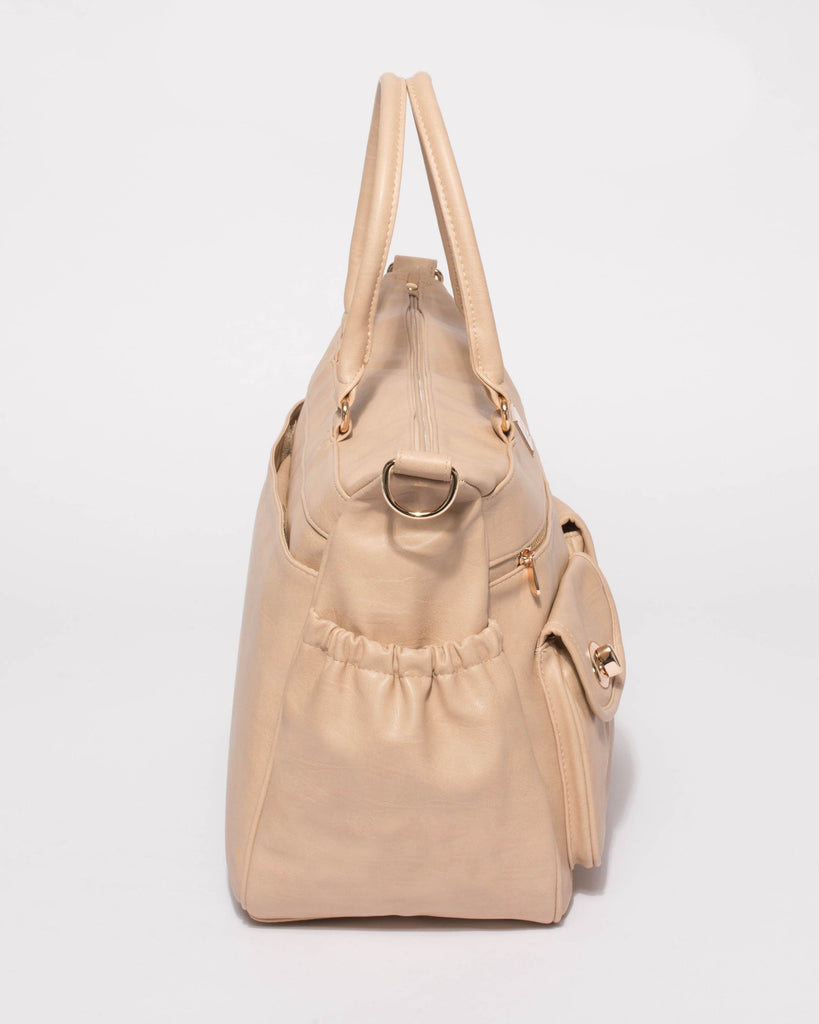 Nude Smooth Baby Travel Bag With Gold Hardware