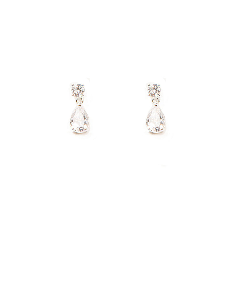 Cubic Zirconia Silver Tone Mini Pear Stone Drop Earrings