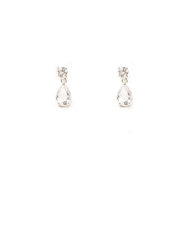 Cubic Zirconia Silver Tone Mini Pear Stone Drop Earrings