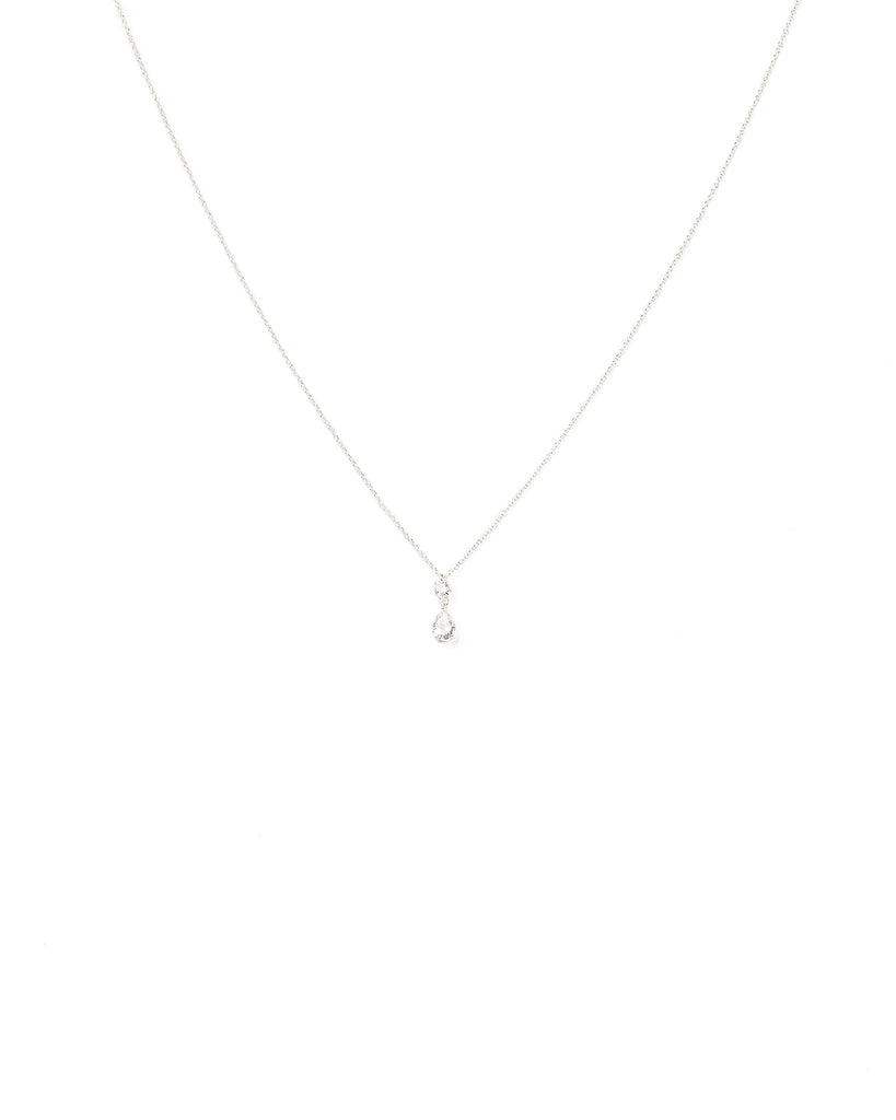 Cubic Zirconia Silver Tone Mini Pear Stone Necklace