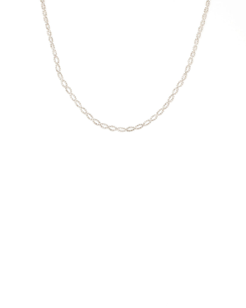 Crystal Silver Tone Cup Chain Crossover Necklace