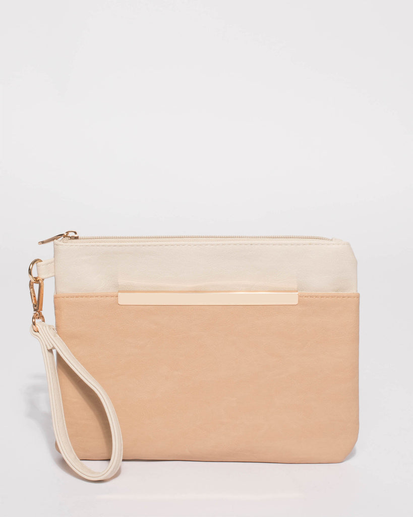 Beige And Ivory Tina Bar Wristlet
