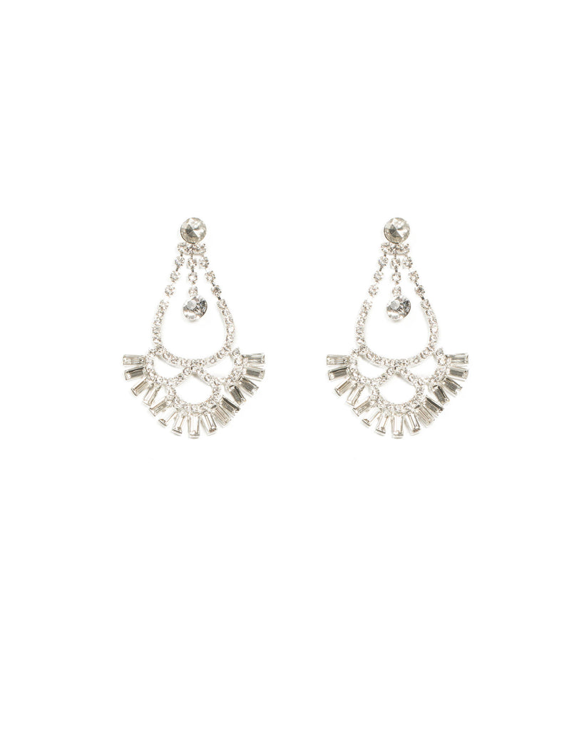 Silver Tone Diamante Baguette Statement Drop Earrings