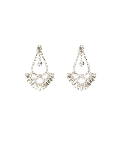 Silver Tone Diamante Baguette Statement Drop Earrings